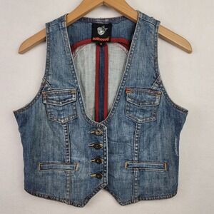Dollhouse Vintage Y2K Denim Vest Womens Medium Blue Jean Buckle Back BB-2612